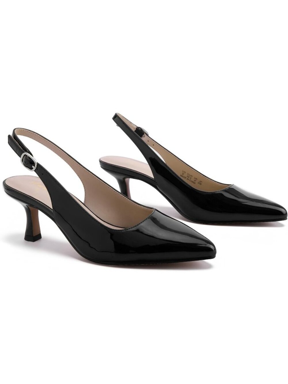 Women's Slingback Kitten Heels Pointed Toe Low Heel Black Patent Pumps Shoes
